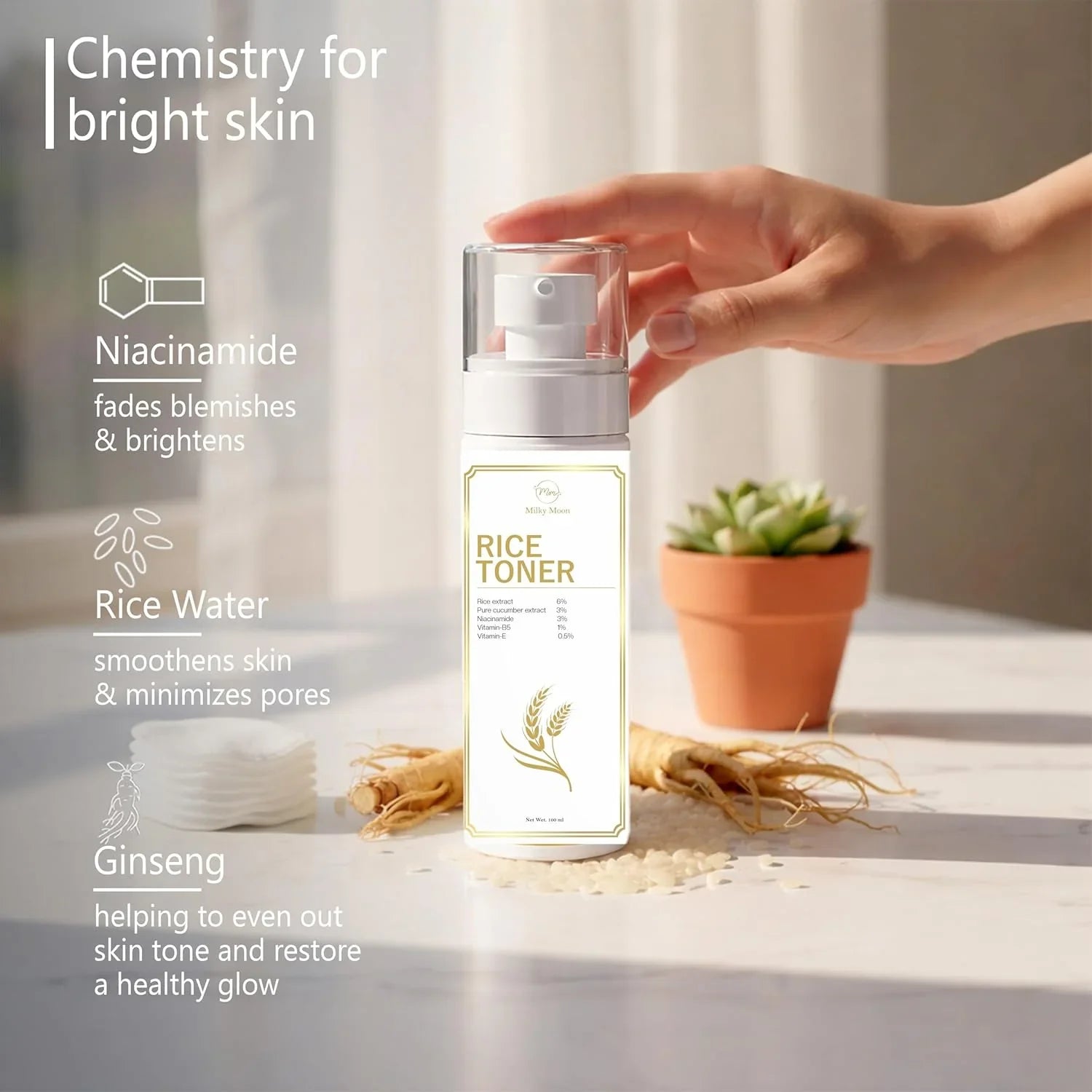 Rice water Toner with Niacinamide 3%, Rice Extract 6% & Vitamin-B5, Vitamin E 100ml