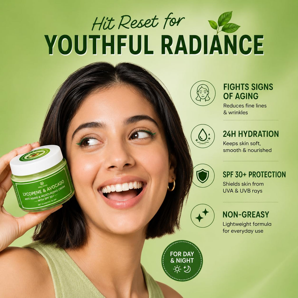 Lycopene & Avocado Anti-Aging & Moisturizing Cream with SPF 30 for Rejuvinita, Pigmentation, Dark Spots & Dark Circles For Men & Women 50gm Day and Night Creamc