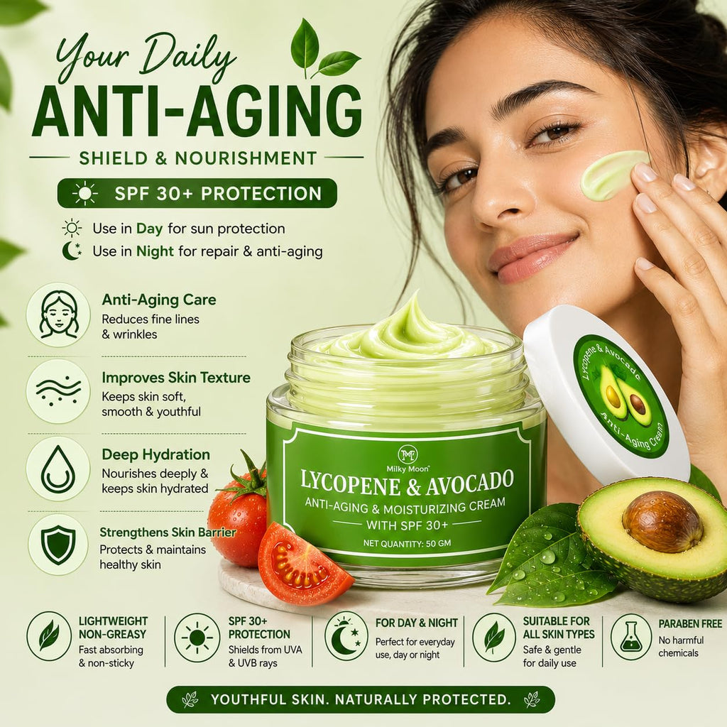 Lycopene & Avocado Anti-Aging & Moisturizing Cream with SPF 30 for Rejuvinita, Pigmentation, Dark Spots & Dark Circles For Men & Women 50gm Day and Night Creamc