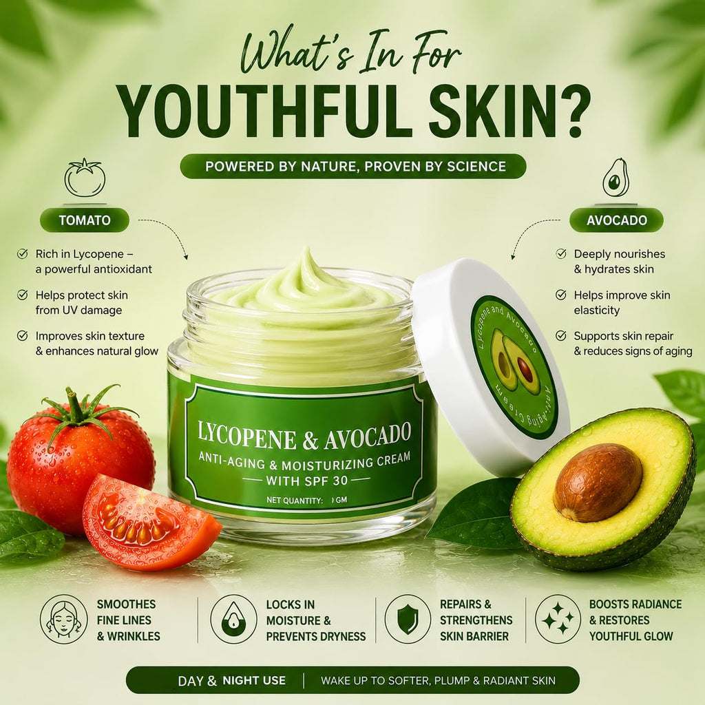 Lycopene & Avocado Anti-Aging & Moisturizing Cream with SPF 30 for Rejuvinita, Pigmentation, Dark Spots & Dark Circles For Men & Women 50gm Day and Night Creamc