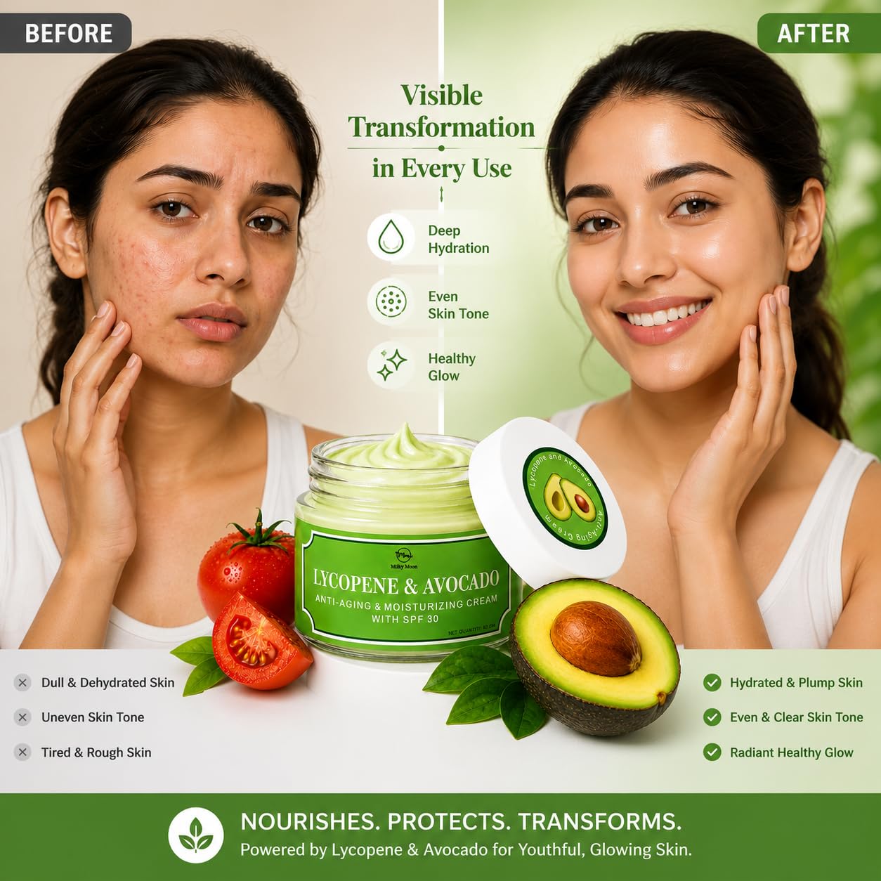 Lycopene & Avocado Anti-Aging & Moisturizing Cream with SPF 30 for Rejuvinita, Pigmentation, Dark Spots & Dark Circles For Men & Women 50gm Day and Night Creamc