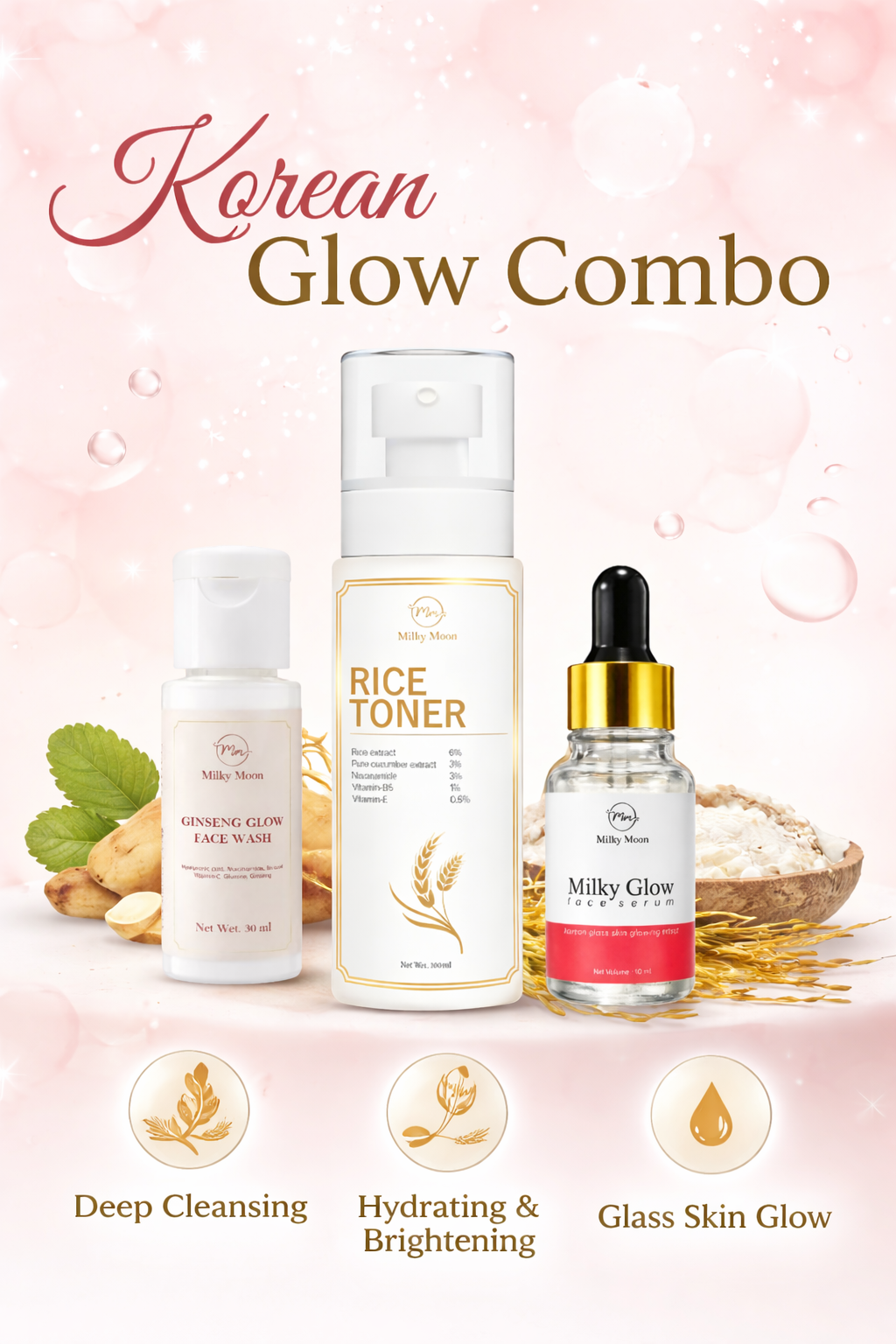 Korean Glass Skin Glow Combo – Complete Skincare Ritual for Radiant, Hydrated & Clear Skin