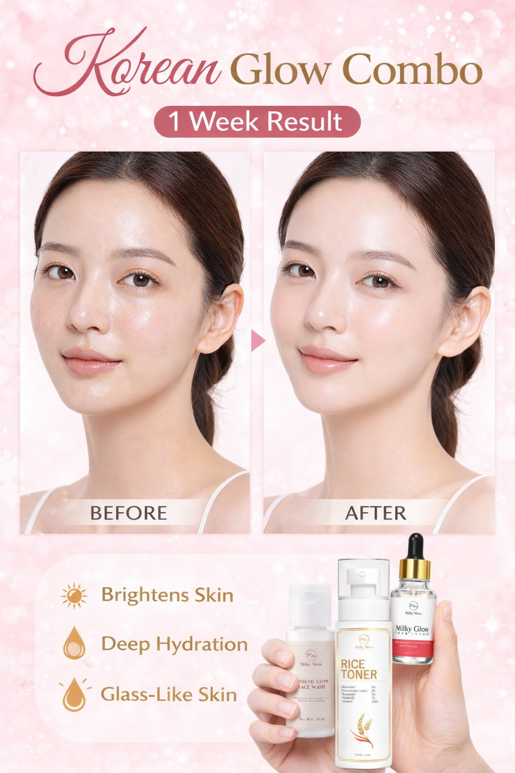 Korean Glass Skin Glow Combo – Complete Skincare Ritual for Radiant, Hydrated & Clear Skin