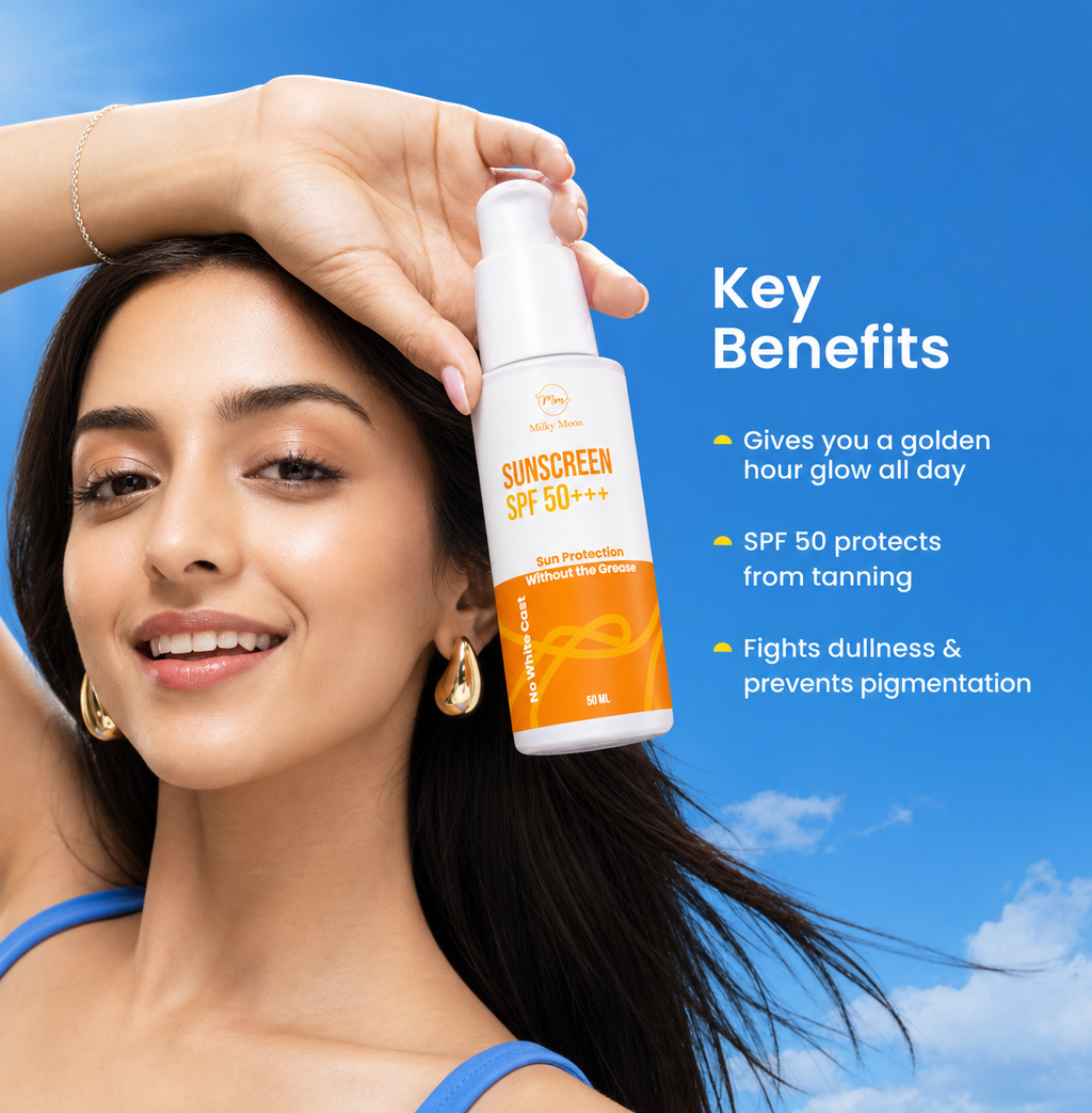 Sunscreen SPF 50+++, No White Cast, Broad-Spectrum UVA & UVB Protection, Hydrating & Nourishing, All Skin Types, 50 ml