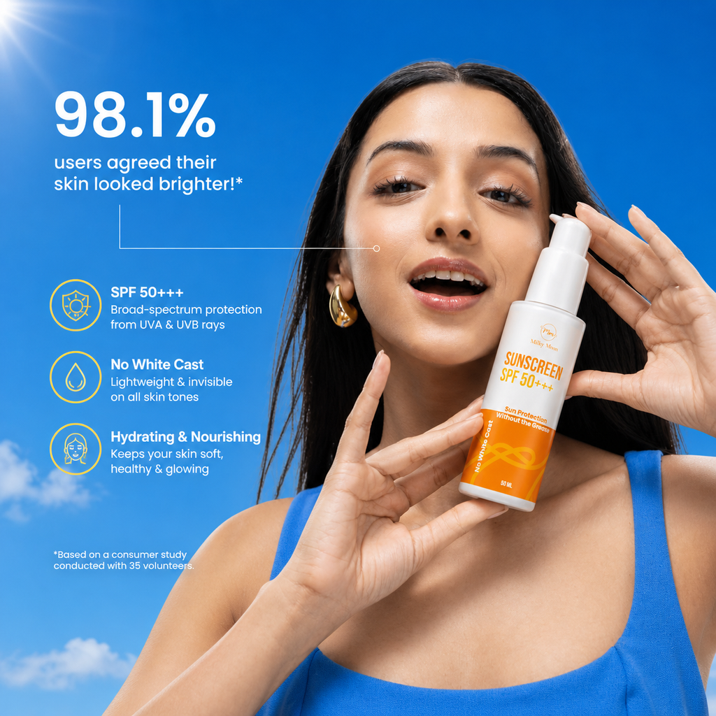 Sunscreen SPF 50+++, No White Cast, Broad-Spectrum UVA & UVB Protection, Hydrating & Nourishing, All Skin Types, 50 ml