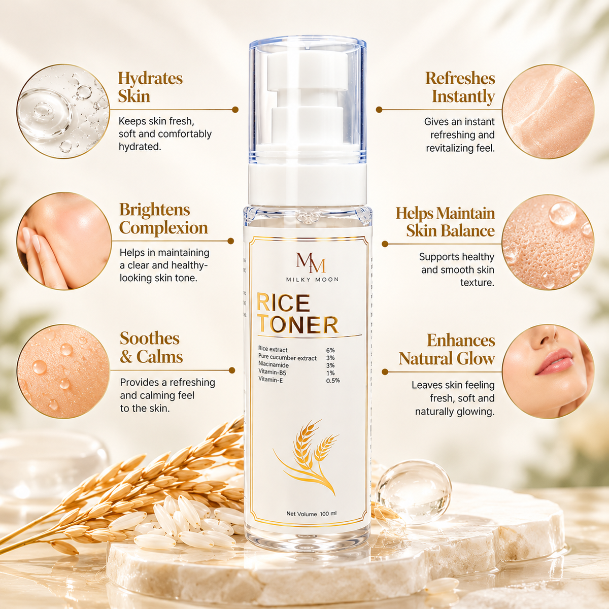 Rice Toner for Face with Rice Extract Niacinamide Hydration 100ml