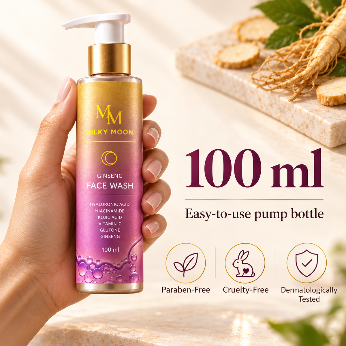 Milky Moon Ginseng Face Wash with Niacinamide Vitamin C 100ml