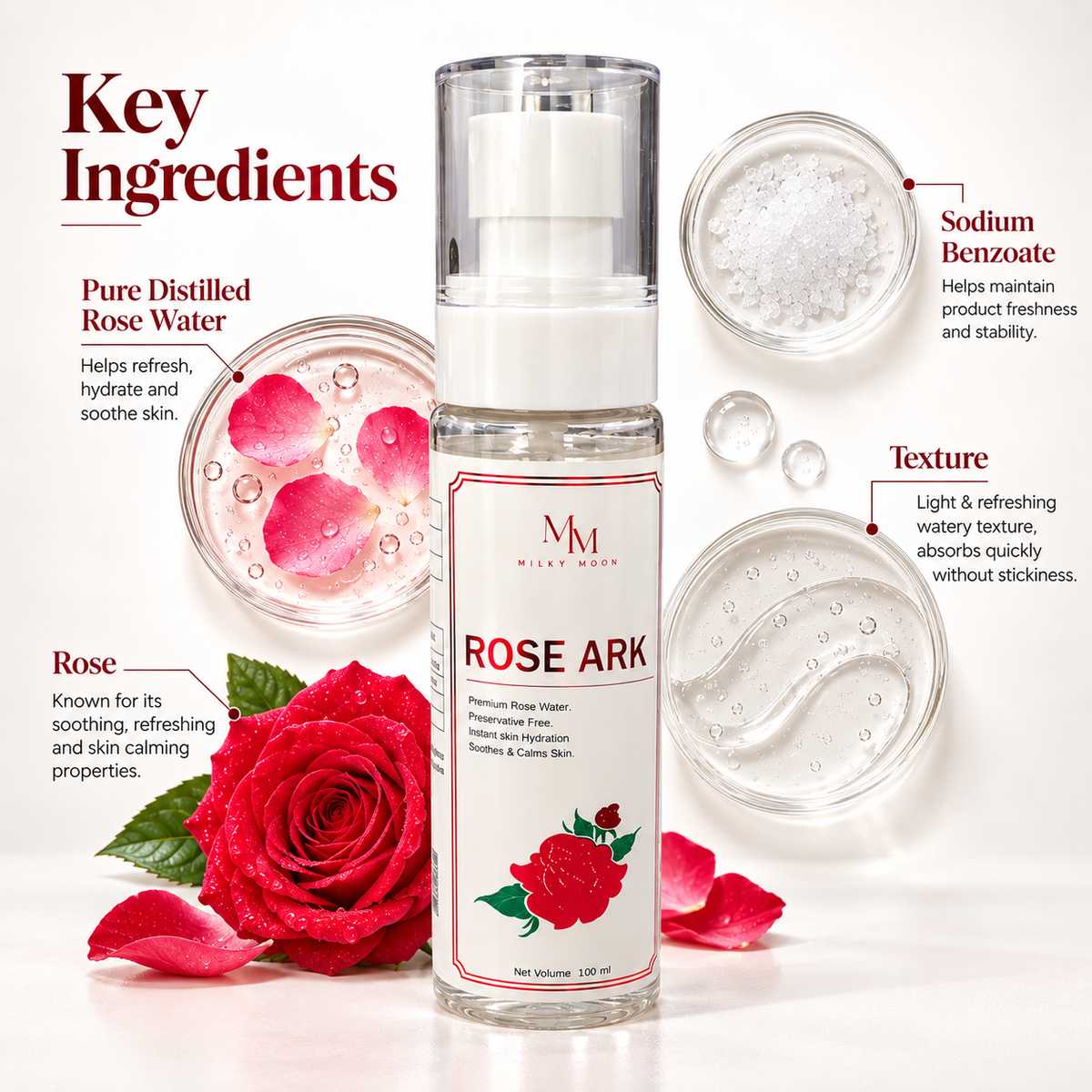 Rose Water Spray for Face Body Hydrating Refreshing Mist 100ml