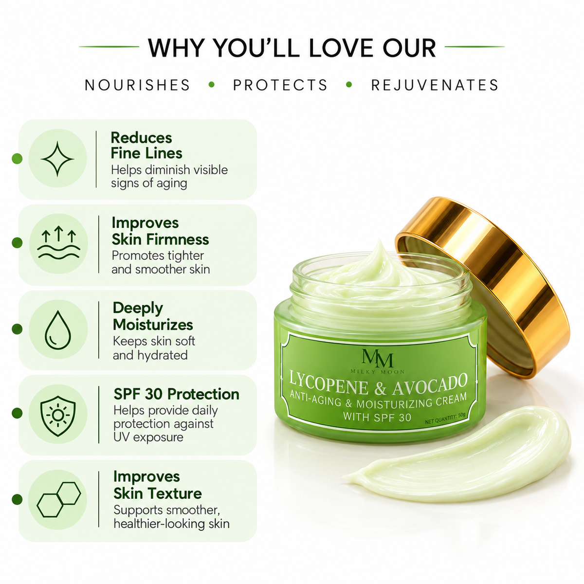 Lycopene Avocado Anti-Aging Moisturizing Cream with SPF 30 50gm