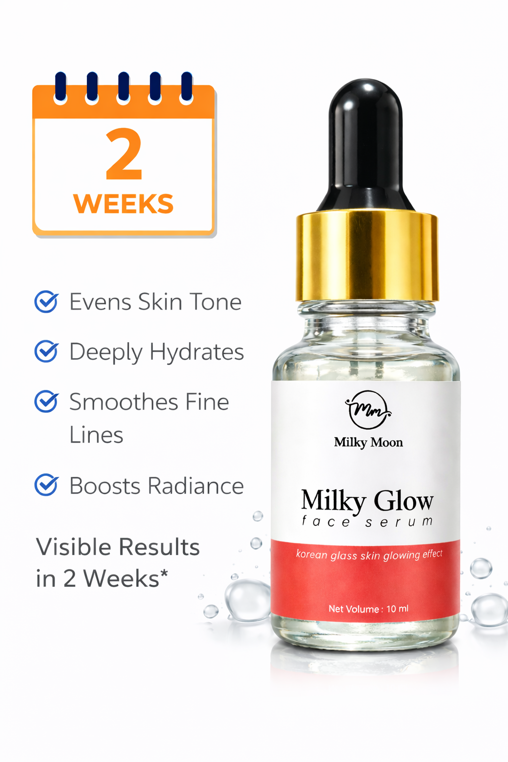 Milky Glow Face Serum, Korean Glass Skin Glowing Effect 10ml